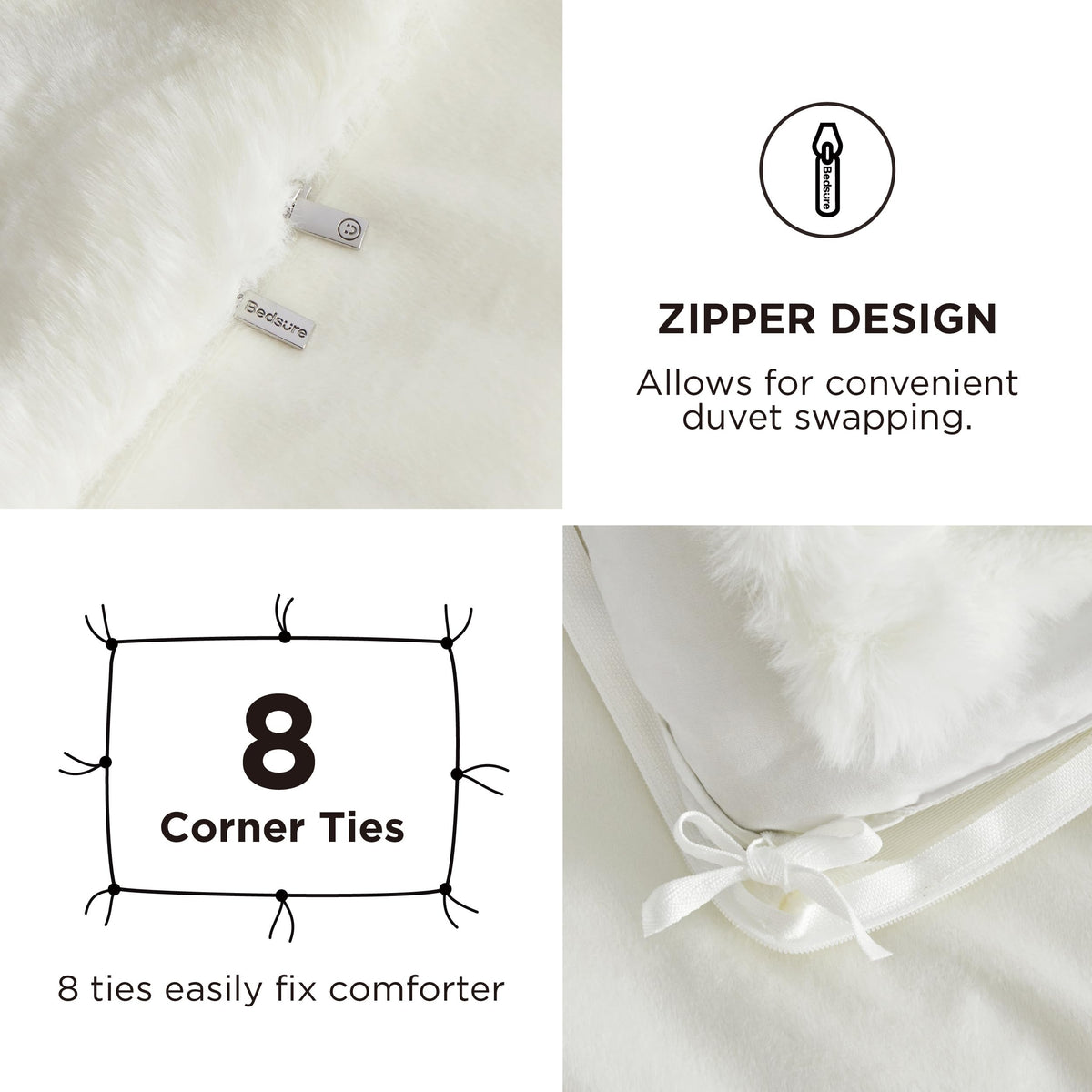 Faux Fur Duvet Cover Set, Plush Bubble Design, Coconut White