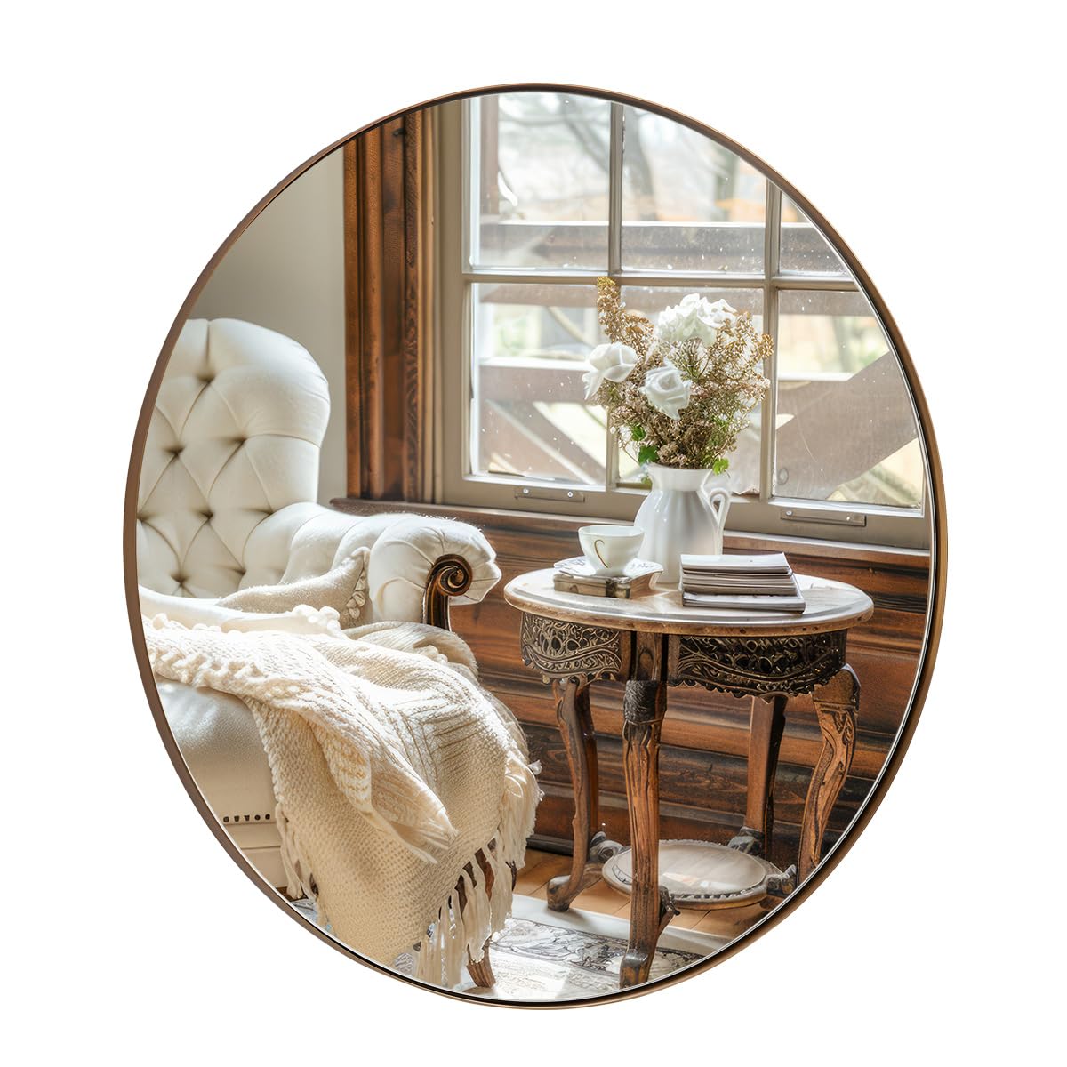 Bronze Round Mirror 36 inch, Oil Rubbed Bronze Round Mirror in Metal Frame, Anti-Rust Large Bronze Vanity Mirror, HD