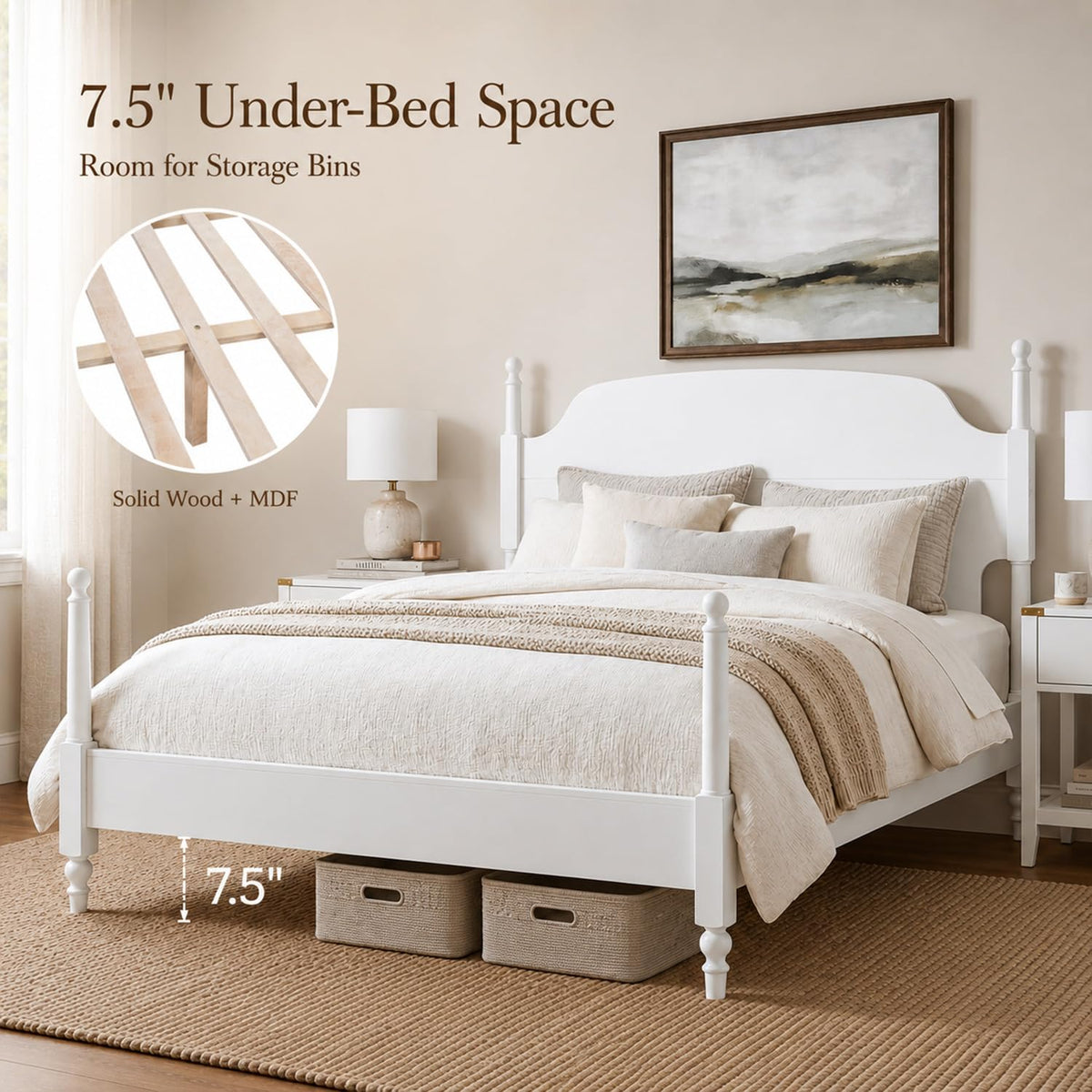 White Four Poster Spindle Bed Frame with Arched Headboard