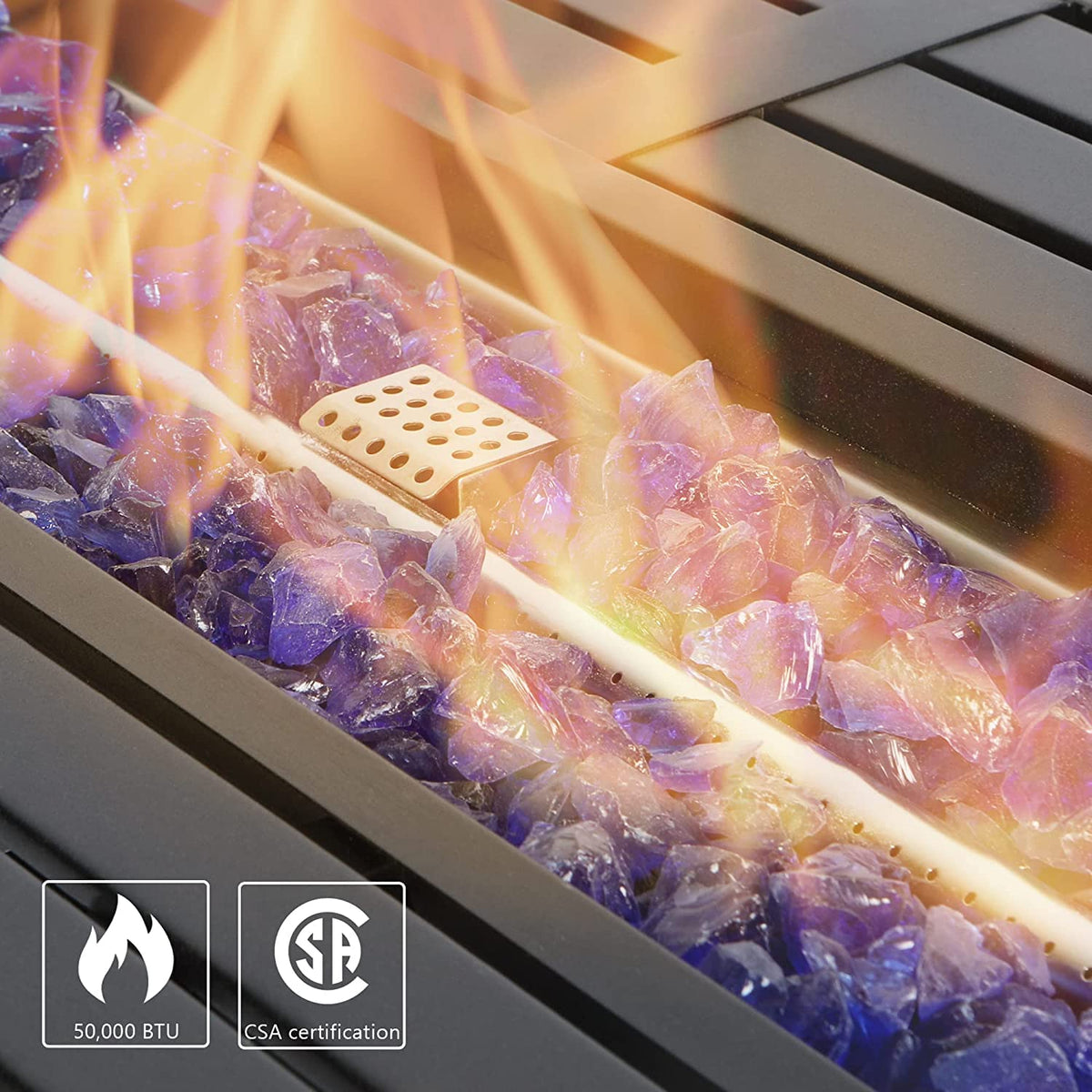Gas Fire Pit Table, 45 Inch Large Long Rectangular Outdoor Patio Propane 50000 BTU Fire Table with Lid and Blue Fire