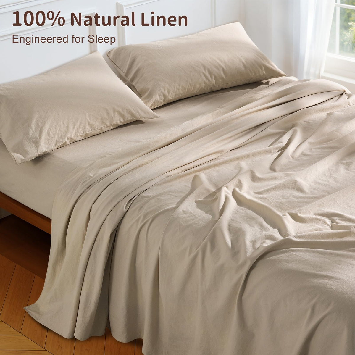 100% French Pure Linen Sheets, Breathable, Soft