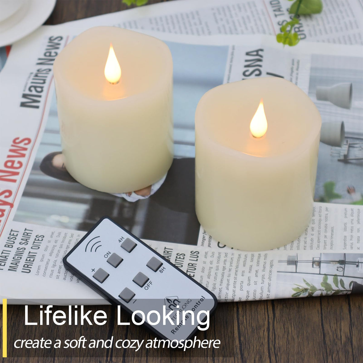 Flameless Candles Battery Operated with Remote Timer, 3D Moving Flame Flickering, Last 600+ Hours Battery Candles, 3"