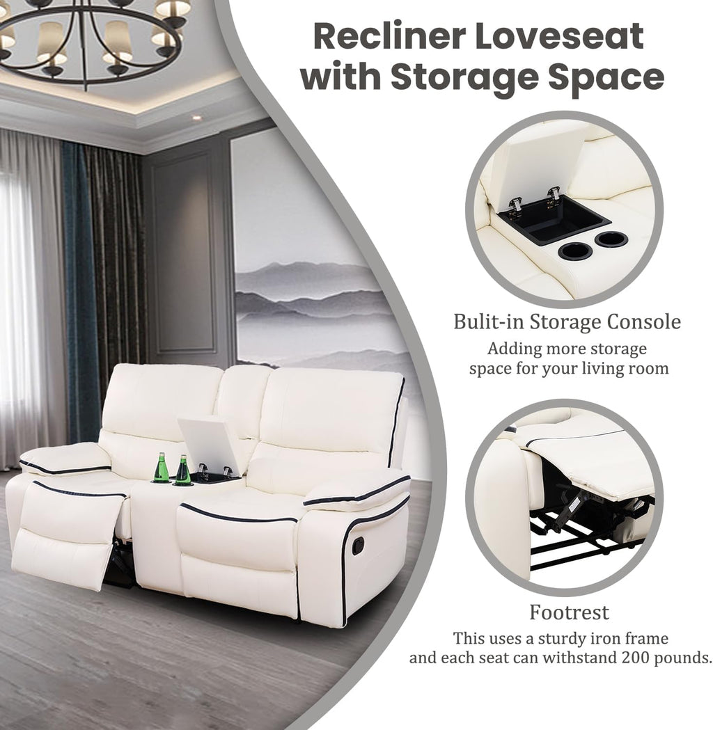 Manual Reclining Living Room Furniture, Bonded Leather Sofa w/Drop-Down Console, Loveseat w/Storage Console