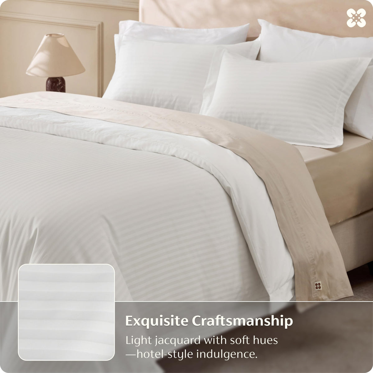 PureWoven 100% Cotton Percale Duvet Cover Queen, Striped Jacquard