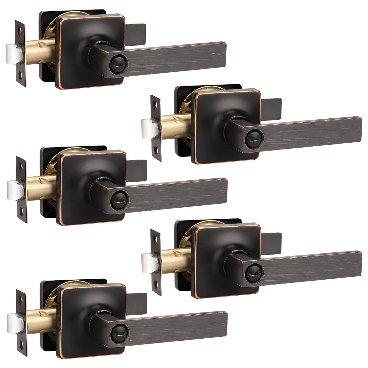 5 Pack Oil Rubbed Bronze Door Handle Interior Door Levers Privacy Bathroom Square Door Handles Keyless Straight Levers