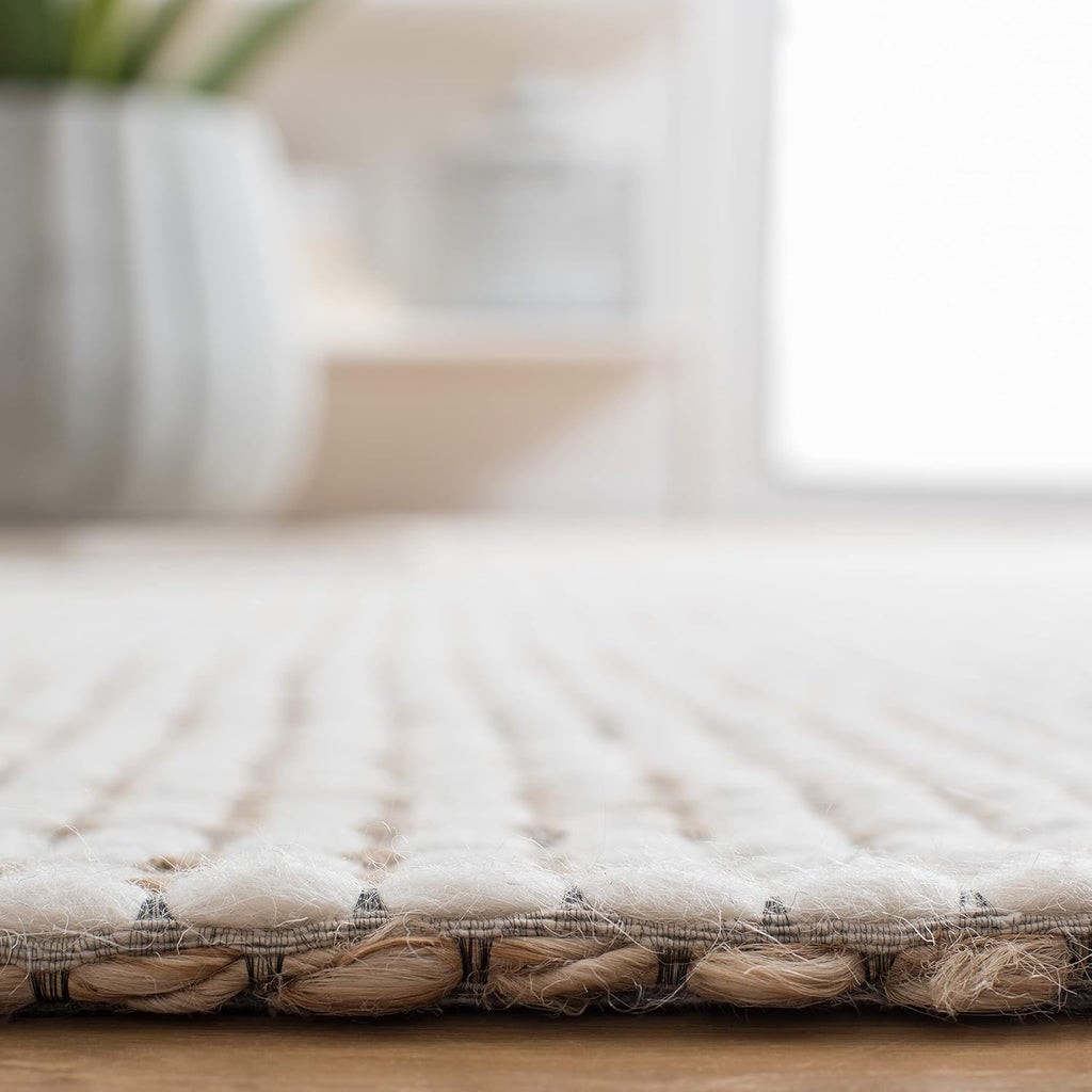 Natural Fiber Collection Area Rug - 8' Square, Natural & Ivory, Handmade Farmhouse Jute & Wool, Ideal for High