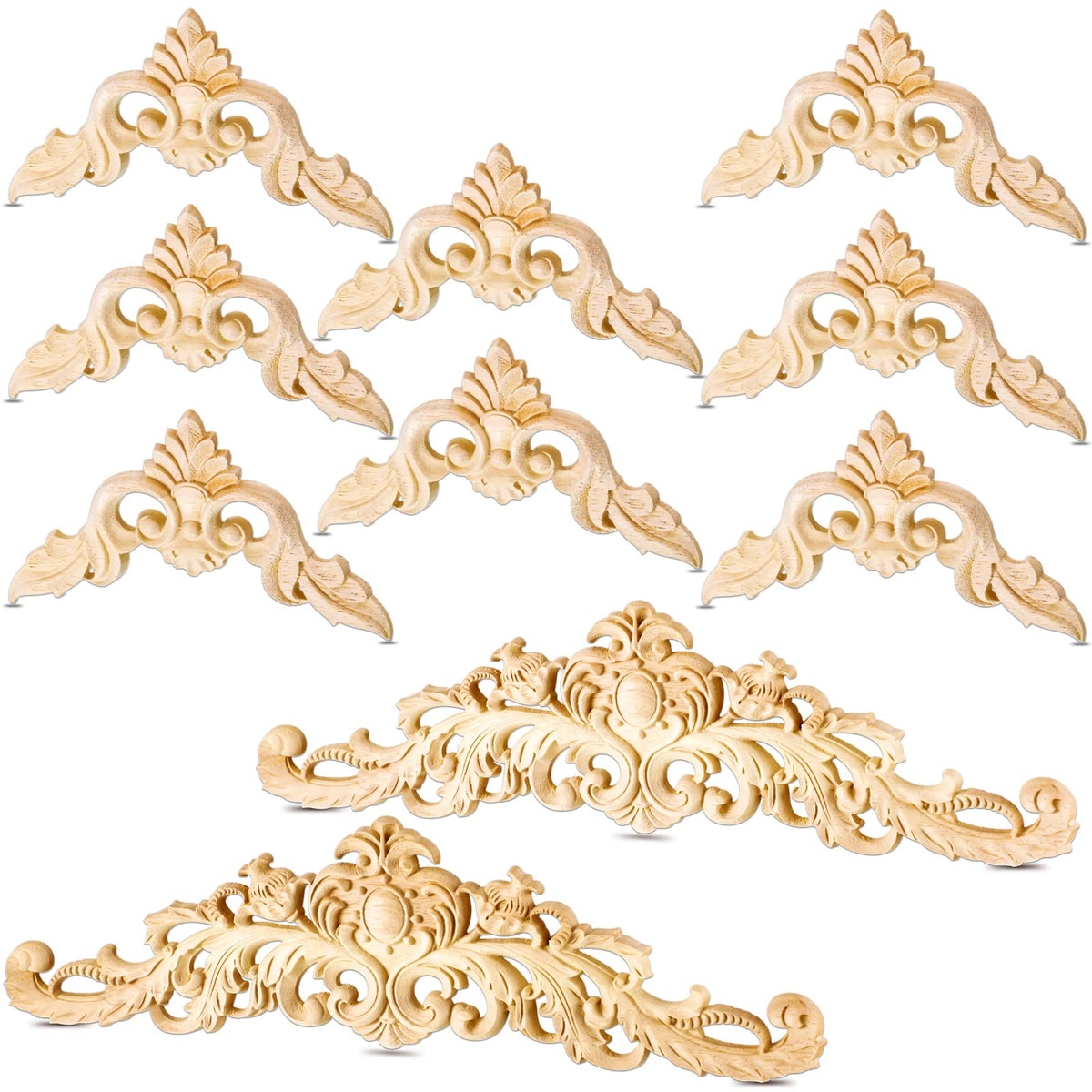 10 Pieces Decorative Wood Onlays and Appliques for Furniture - DIY Carved Trim Appliques for Bed, Door, Cabinet