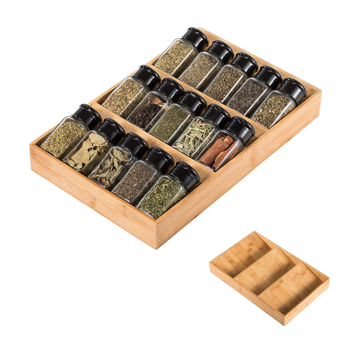 Bamboo Drawer Spice Rack Wooden Kitchen Cabinet Spice Organizer Spice Jar Holder, Medicine/Health Care/Vitamin