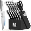 14-Piece Knife Block Set, Knife Set with Block and Build-in Sharpener, Japanese Stainless Steel Knife Set for Lasting