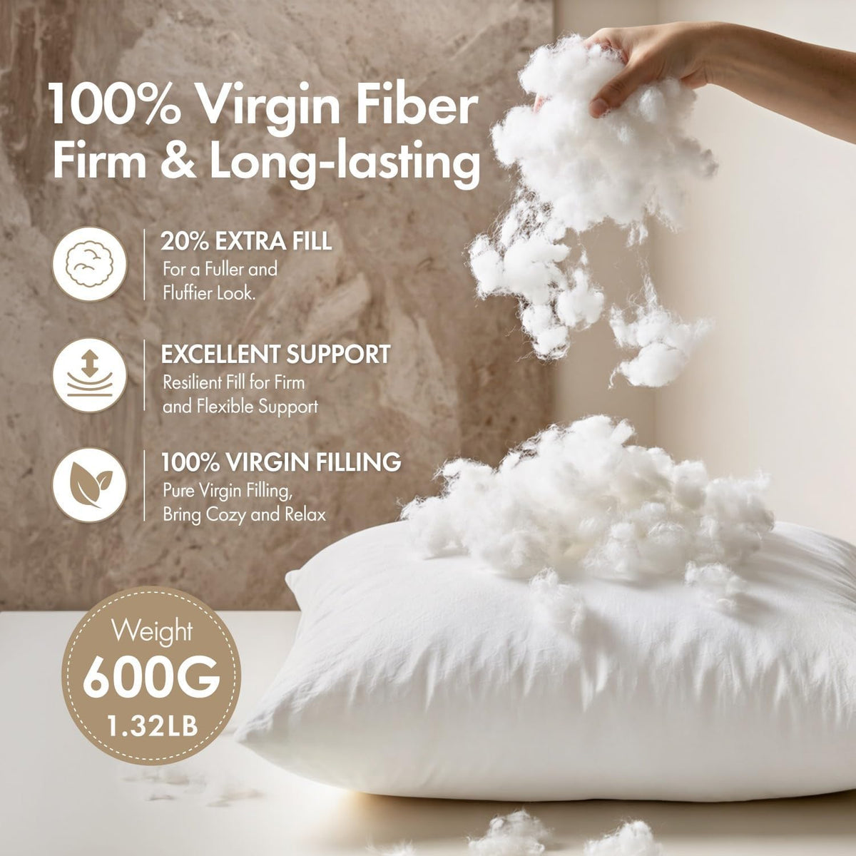 20x20 Pillow Inserts 4 Pack, 100% Virgin Fiber Filling Throw Pillows - Set of 4