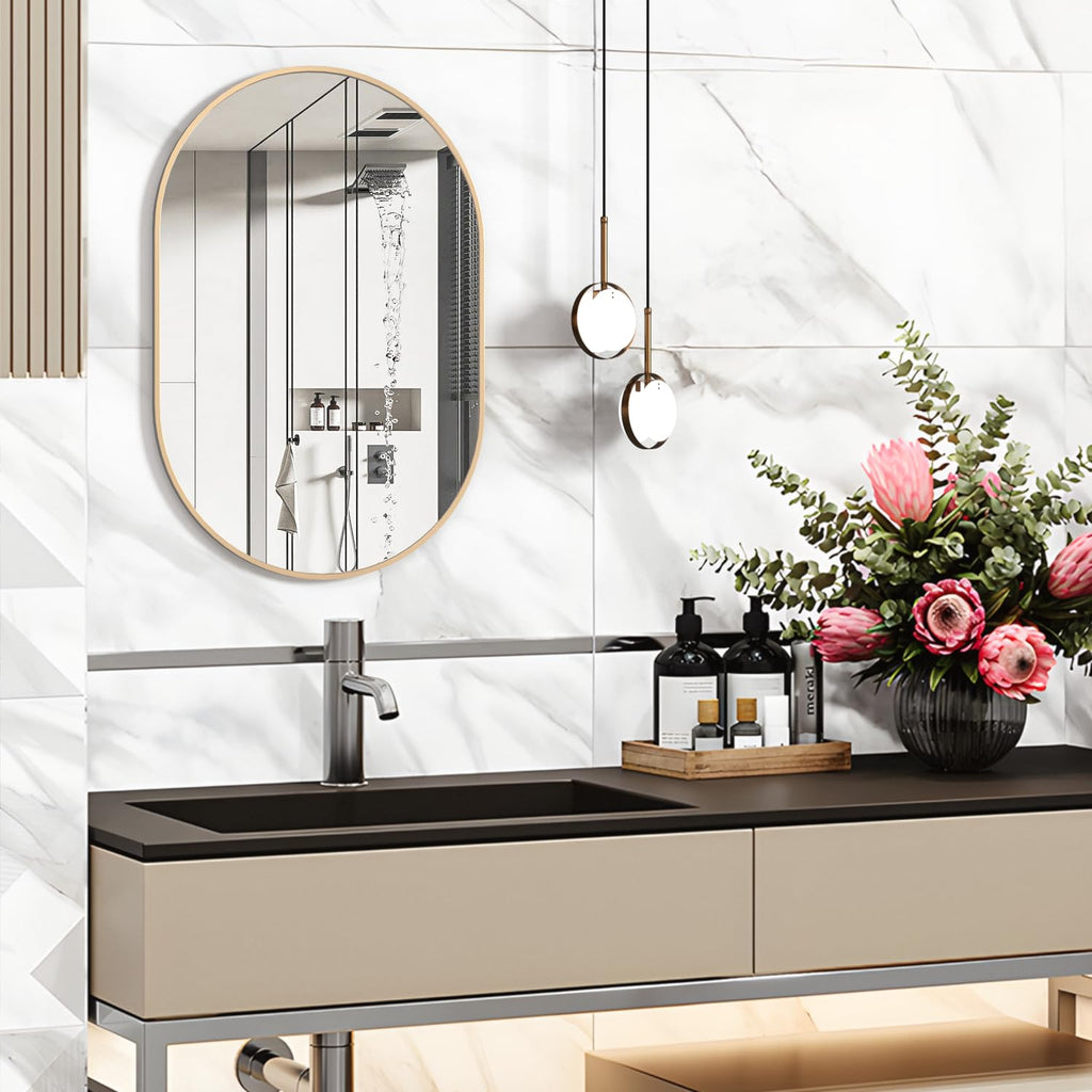 Oval Bathroom Mirror Capsule Wall Vanity Mirror, 20"x30" Pill Mirrors Wall Mounted Mirror, Large Modern Mirror