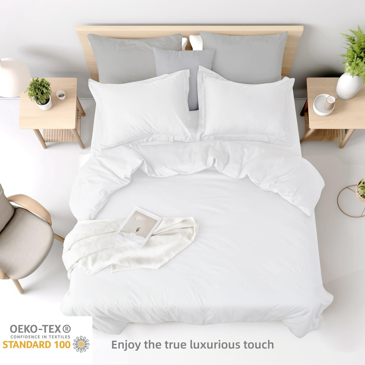 100% Egyptian Cotton Luxury Duvet Cover Set, 3 Pieces, White