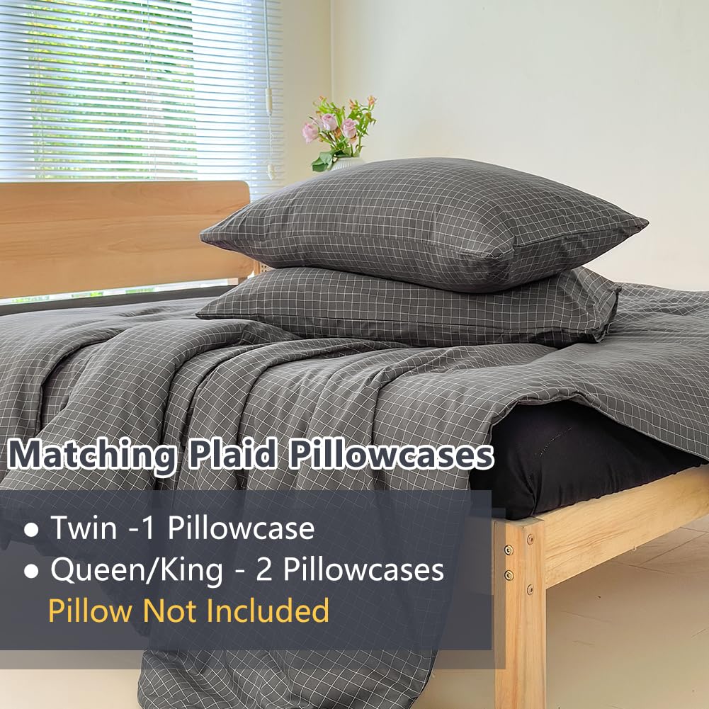 Comforter Set, Dark Gray Plaid, 3 Pieces