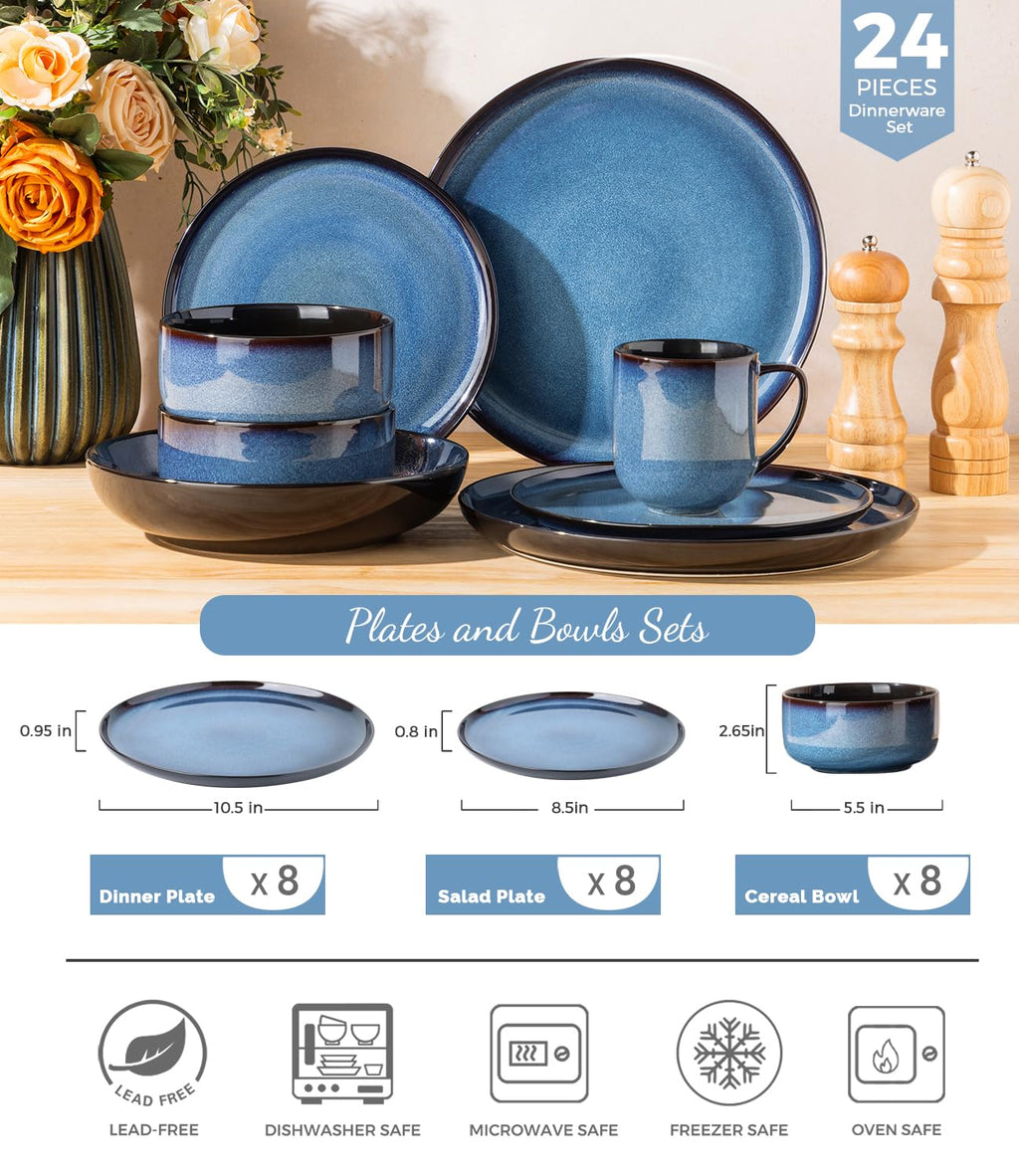 Ceramic Dinnerware Sets for 8,24Pcs Porcelain Plates and Bowls Set