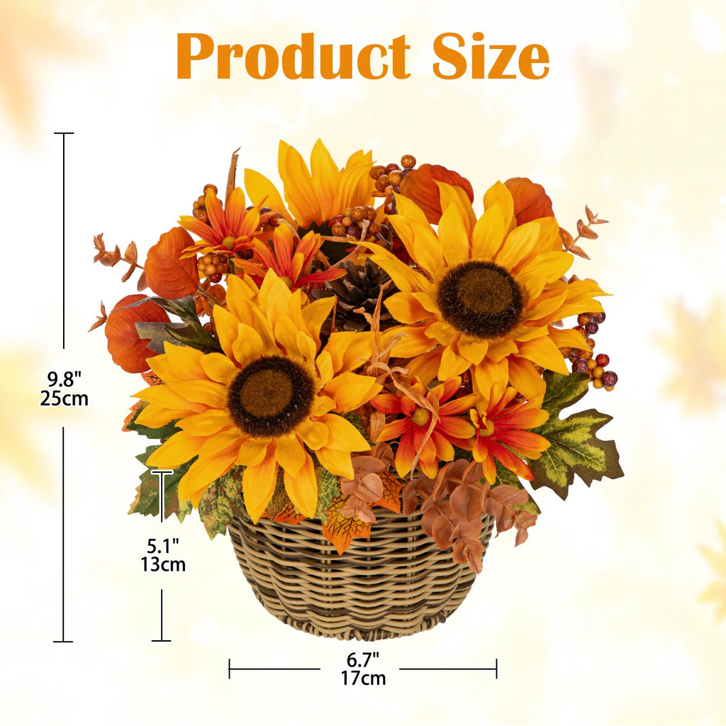 9.8" Artificial Sunflower Fall Centerpiece Arrangement in Woven Basket
