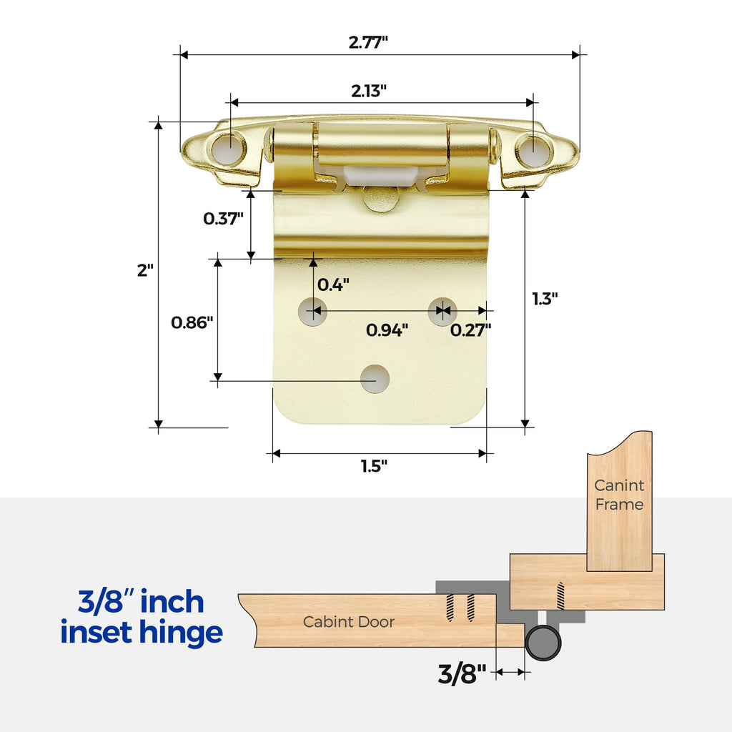 3/8" Inset Gold Cabinet Hinges 10 Pack (5 Pairs)