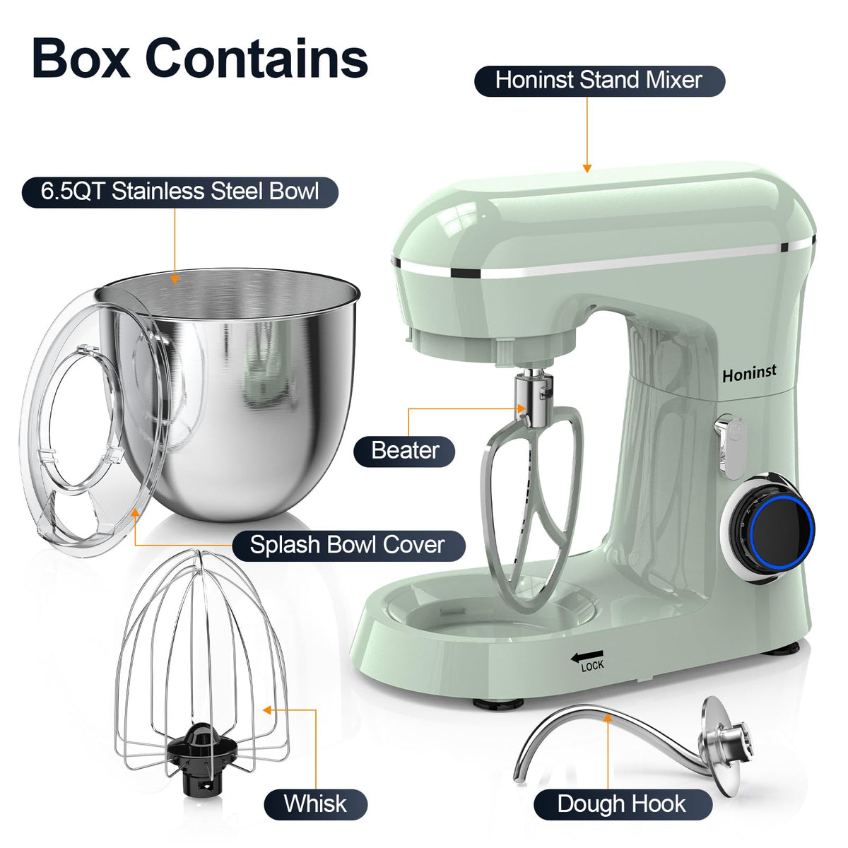 Stand Mixer, 6.5QT 10-Speed Tilt-Head 3-IN-1 Electric Food Mixer