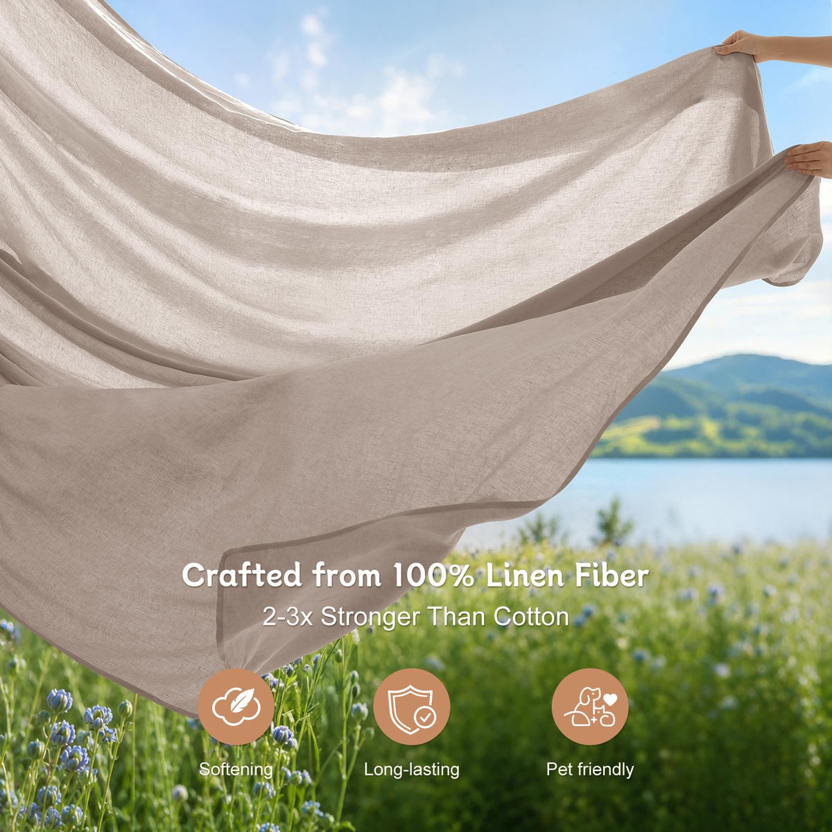 100% French Pure Linen Sheet Set, 19" Deep Pocket 4Pcs