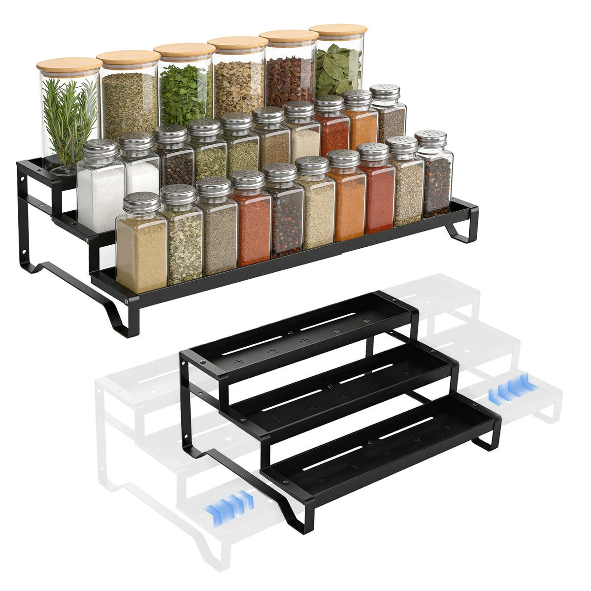 Expandable Spice Rack Organizer for Cabinet 3 Tier Black 1Pack