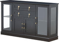 58.27'' Buffet Cabinet with 2 Drawers,LED and Adjustable Shelves,Large Glass Door Coffee Bar Cabinet with Storage,Modern Farmhouse Sideboard Credenza for Kitchen,Green