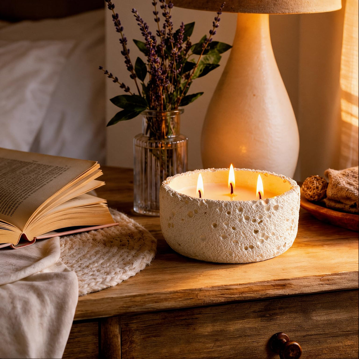 20oz Large Citronella Candles Outdoor, 3 Wick Decorative Candle, Non Toxic Soy Candles for Women, Matte Ivory Ceramic