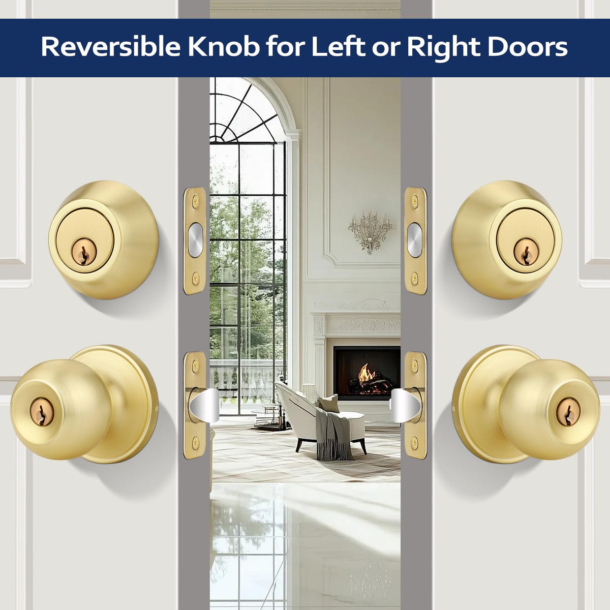 3 Pack Satin Brass Entry Door Locksets with Deadbolt