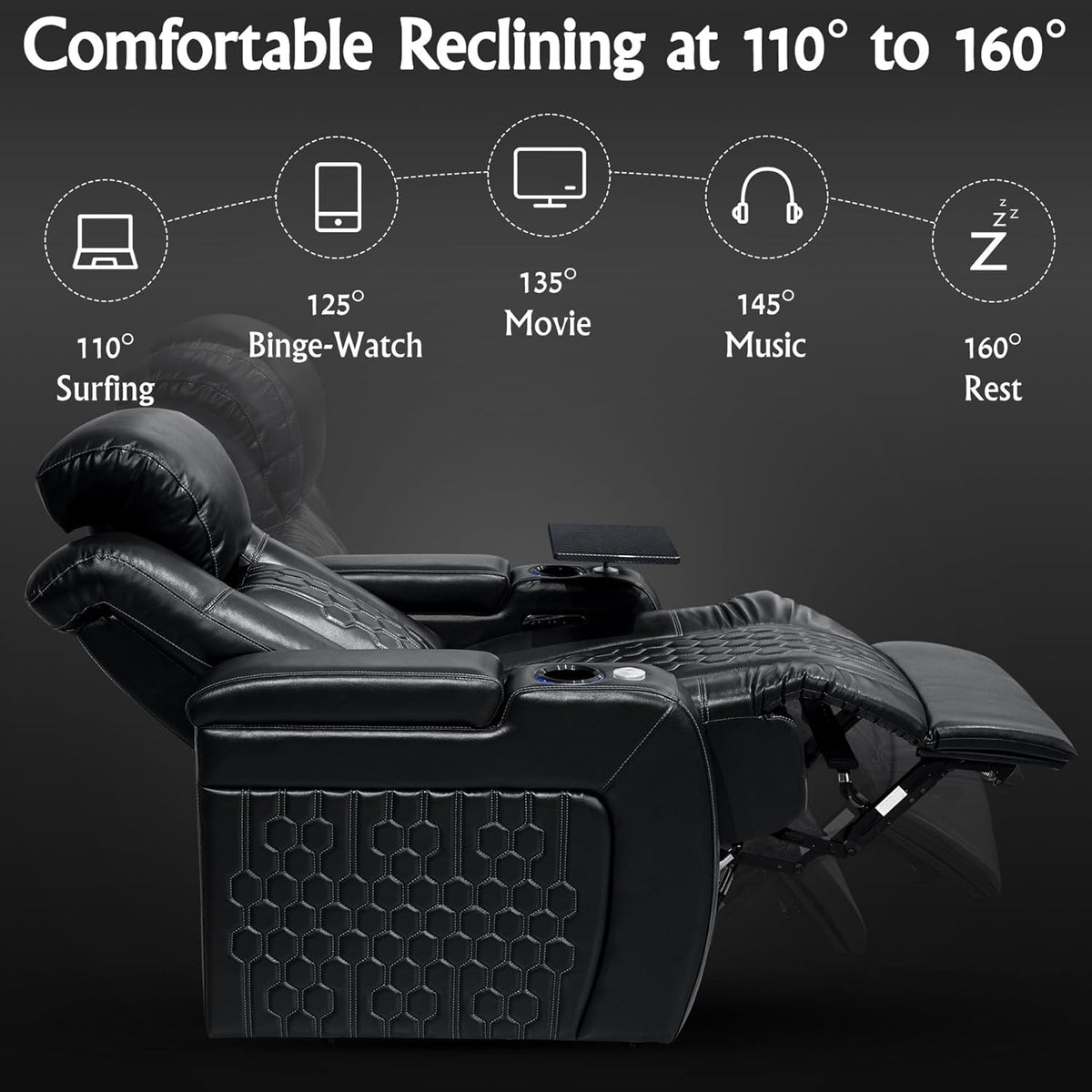 Home Theater Seating,Top-Grain Leather Recliner Sofa, Zero Gravity Power Reclining Couch with Ambient LED Lights