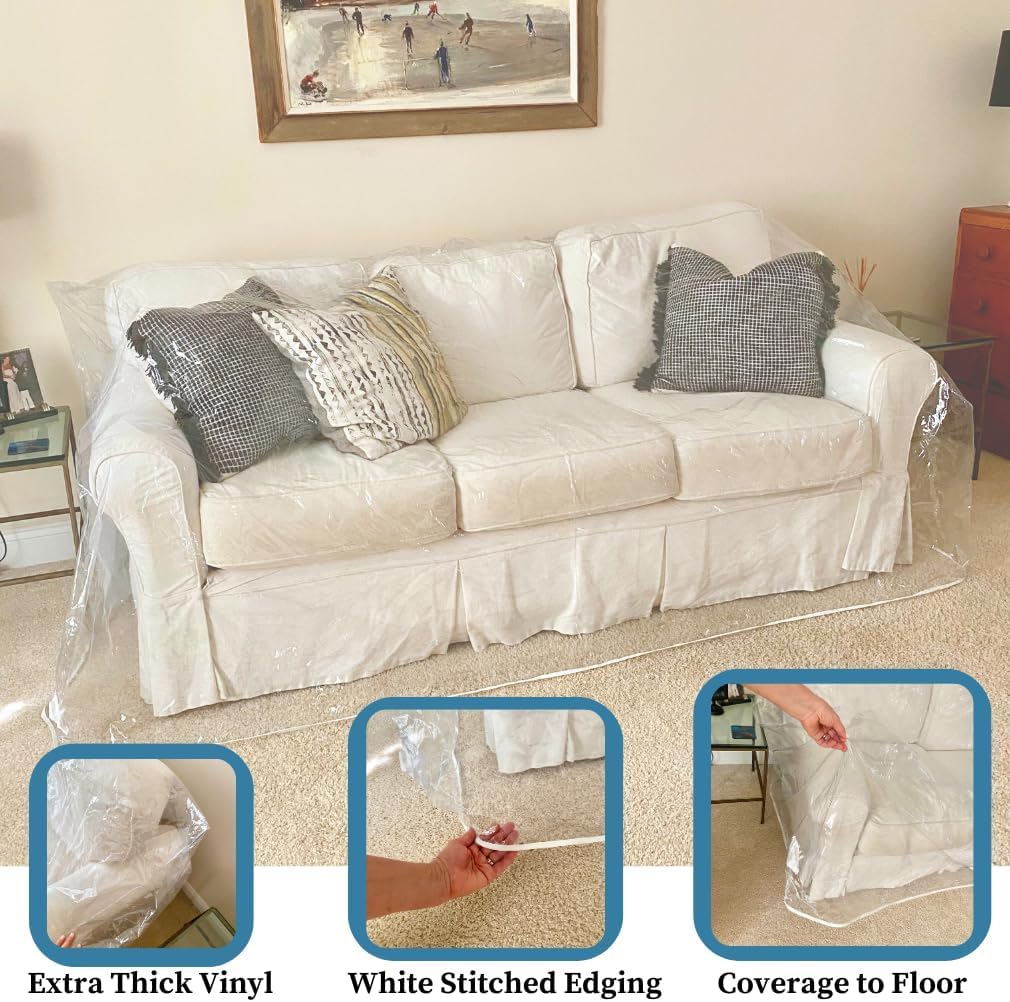 Clear Vinyl Couch Cover, Waterproof 3-Seat Sofa Protector