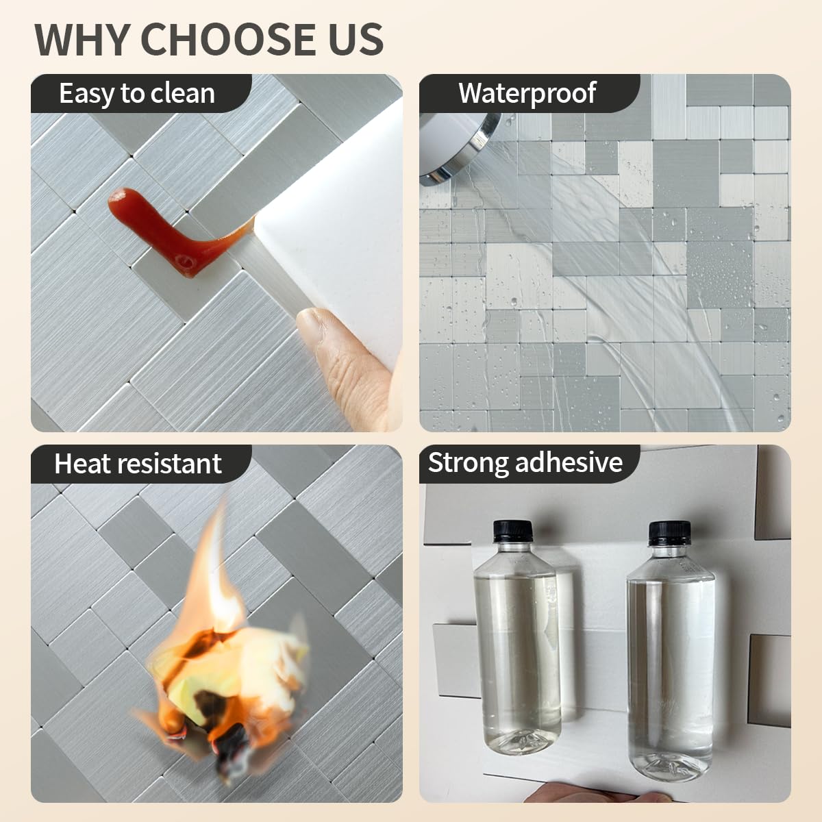 10-Sheet Metal Peel and Stick Tile Backsplash, Stainless Steel Kitchen Metal Backsplash Tile, Stick on Backsplash