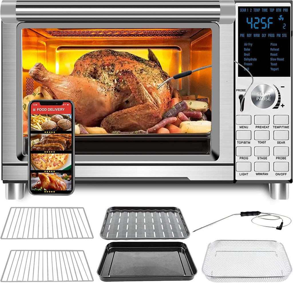 Bravo Air Fryer Toaster Smart Oven, 12-in-1 Countertop Convection, 30-QT XL Capacity, 50°-500°F Controls, Top and Bottom Heater Adjustments 0%-100%, Brushed Stainless Steel Look (Renewed)