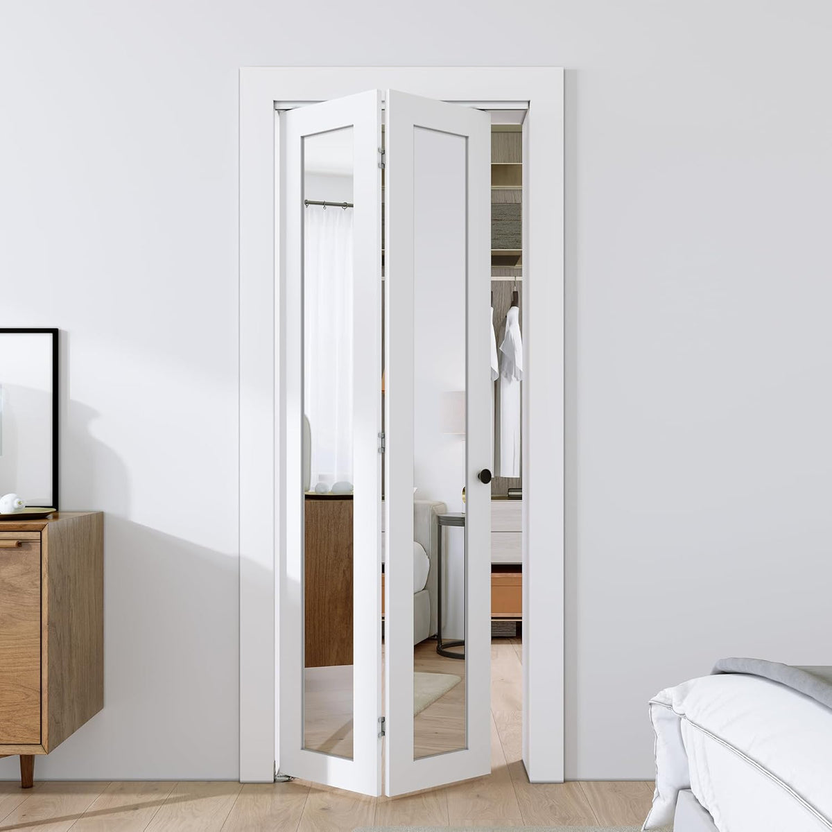 Bifold Doors, Mirror Closet Doors for 30'' x 80" with Sliding Hardware Kit Set, Interior Bi Fold Door for Closet, Easy