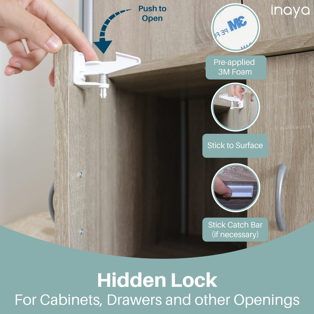 Complete Baby Proofing Kit - Child Safety Hidden Locks for Cabinets & Drawers, Adjustable Safety Latches, Corner