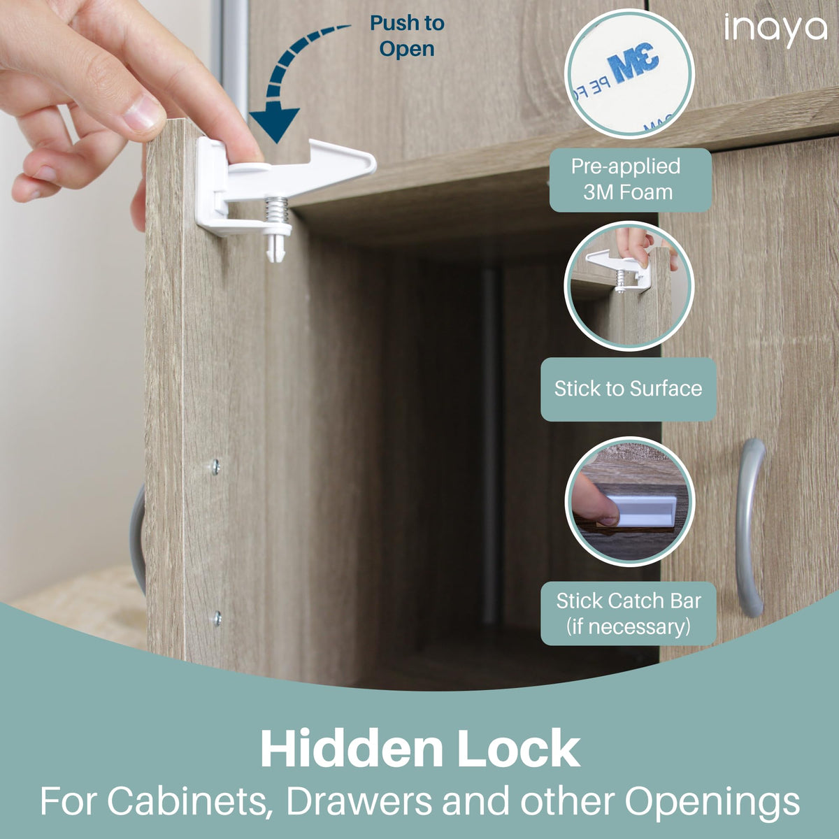 Complete Baby Proofing Kit - Child Safety Hidden Locks for Cabinets & Drawers, Adjustable Safety Latches, Corner
