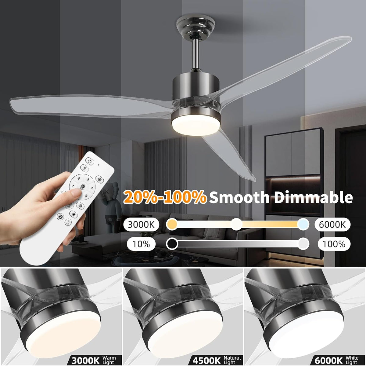 52" Smart Ceiling Fan with Light, WiFi Enabled for Alexa & App Control