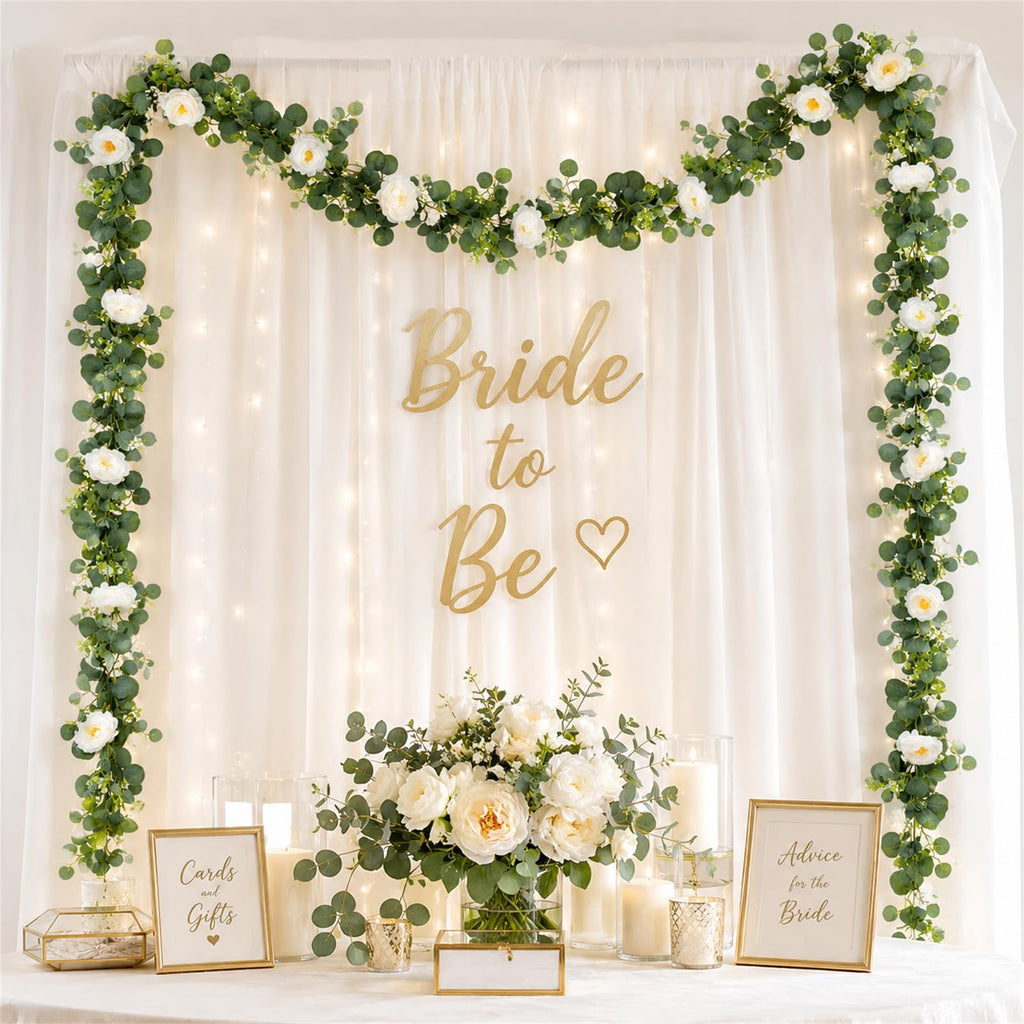 2 Pack Total 12FT Artificial Eucalyptus Garland with White Rose