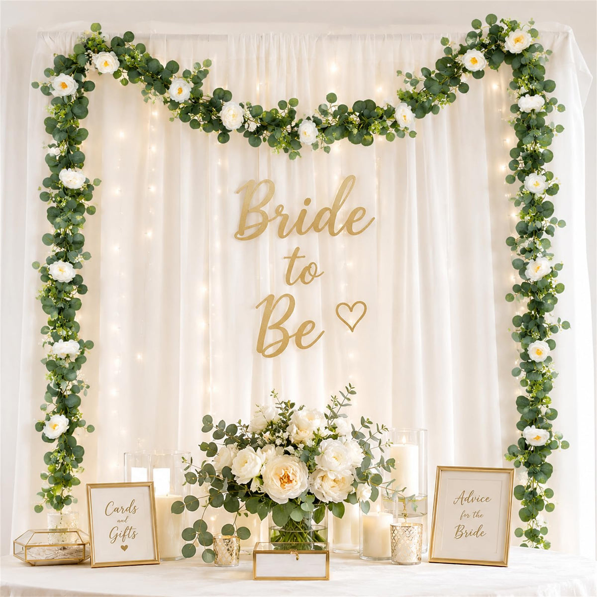 2 Pack Total 12FT Artificial Eucalyptus Garland with White Rose