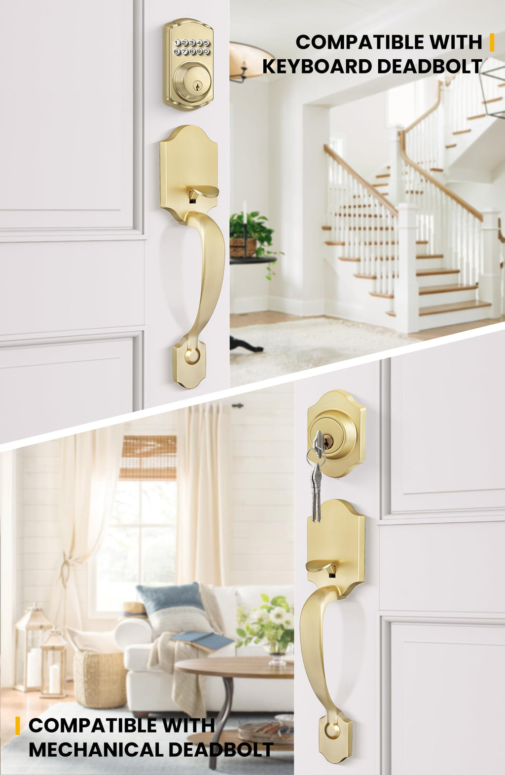 Front Door Handle, Gold Door Handle Exterior No Lock