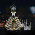Hand-painted Gold Decanter Set for Men - Whiskey Decanter, Wine Aerator, and 2 Glasses, Liquor Bottles, Bourbon