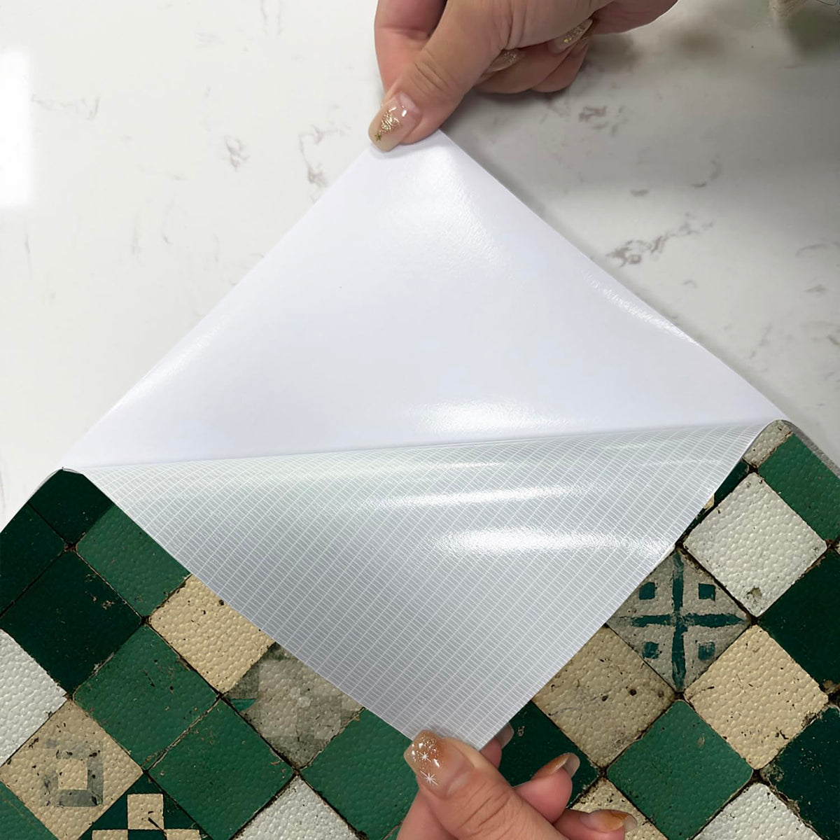 10pcs Peel and Stick Floor Tiles 12x12 Inch Vintage Green Square Vinyl Flooring Self Adhesive Tile Removable DIY