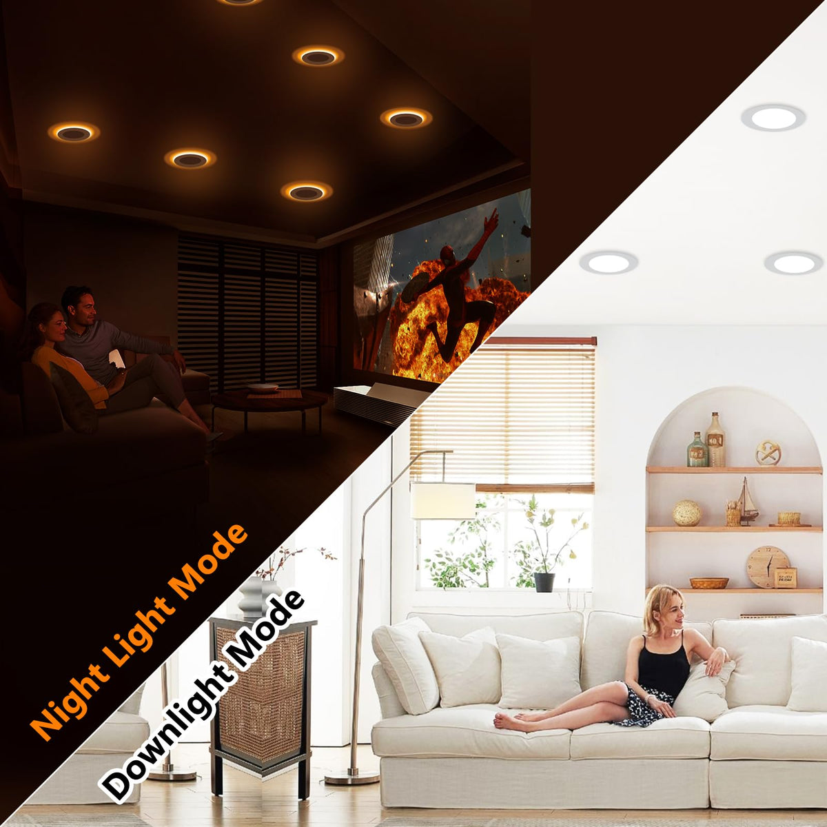 6 Inch LED Recessed Lighting with Night Light, 12 Pack, Dimmable