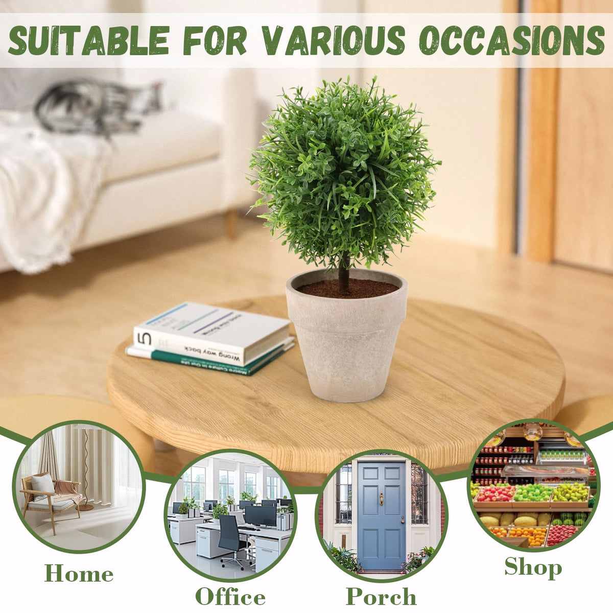 10 Inch Artificial Potted Boxwood Topiary, Small Topiary Ball Plant