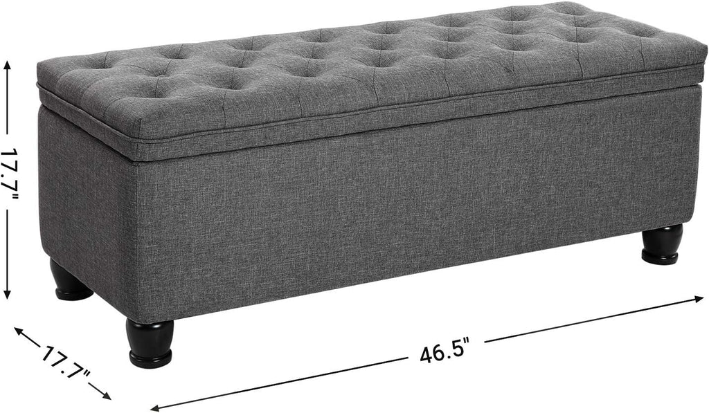 Storage Ottoman, 46.5 Inches Bedroom Bench, Solid Wood Legs