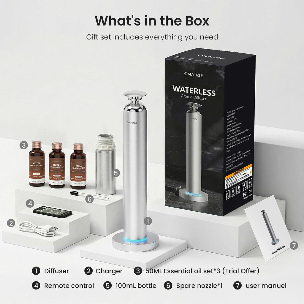 Waterless Aroma Diffuser, 8000mAh Essential Oil Diffuser with App & Remote