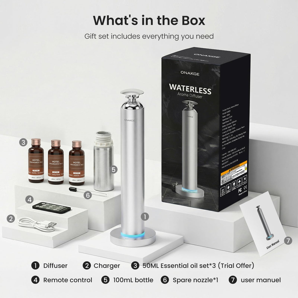 Waterless Aroma Diffuser, 8000mAh Essential Oil Diffuser with App & Remote