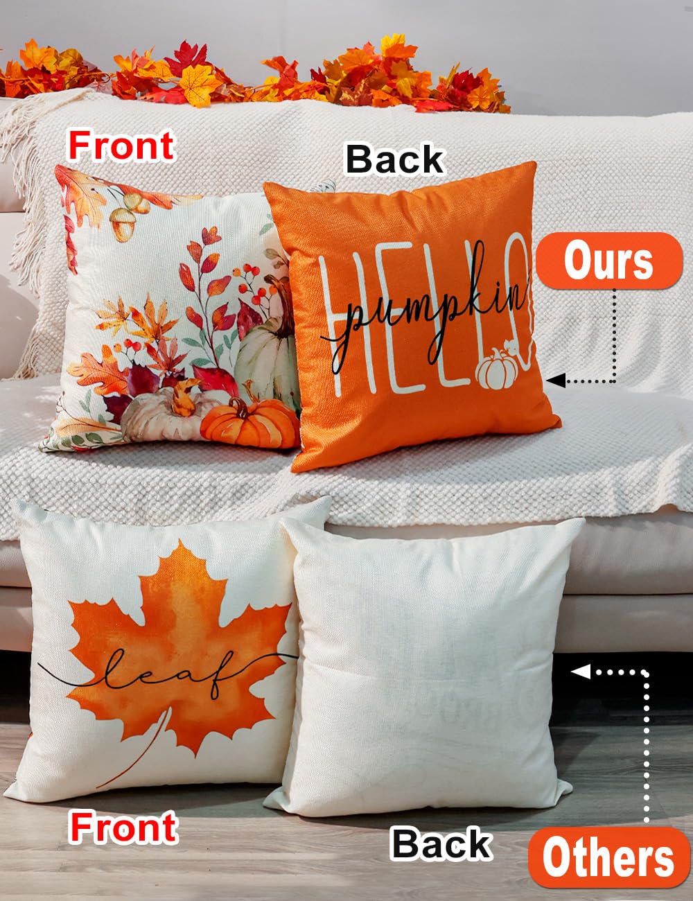 Fall Pillow Covers 20x20 4Pcs Double‐Sided Print Autumn Home Decor