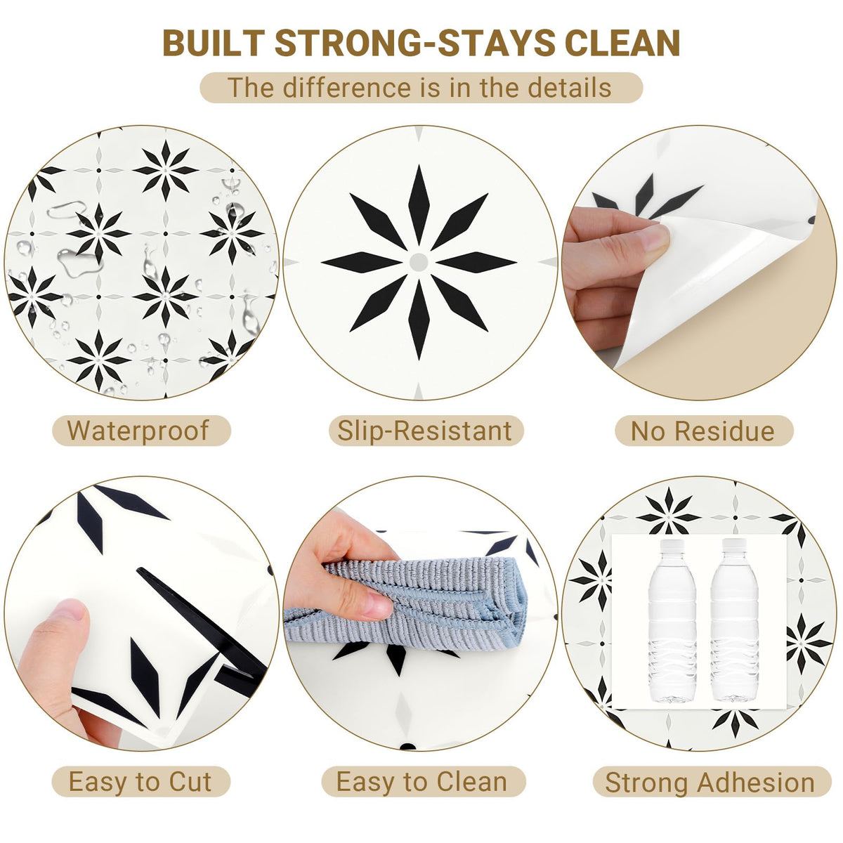Peel and Stick Floor Tile, 7.9"x7.9" Vinyl Flooring Kitchen, Waterproof Non-Slip Durable Self-Adhesive Easy DIY
