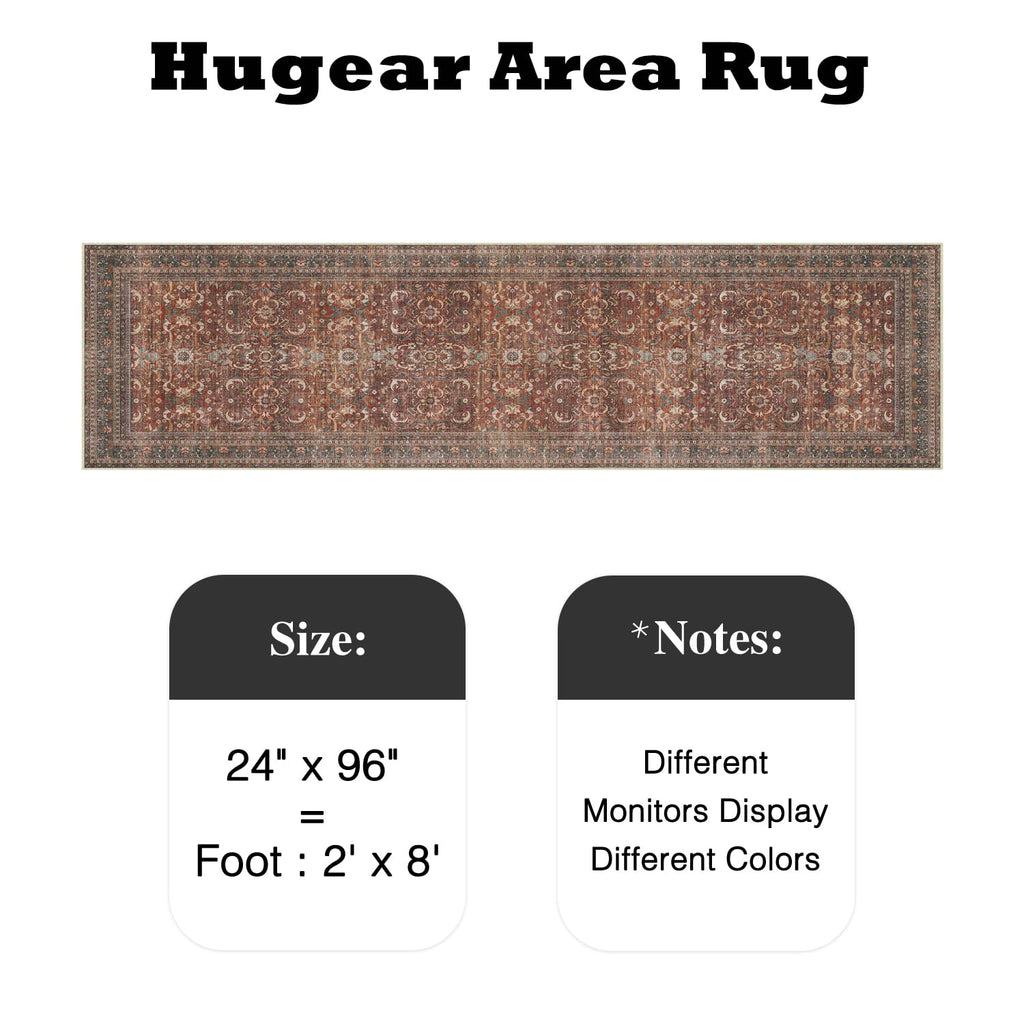 Brick Red Vintage Distressed Washable Runner Rug