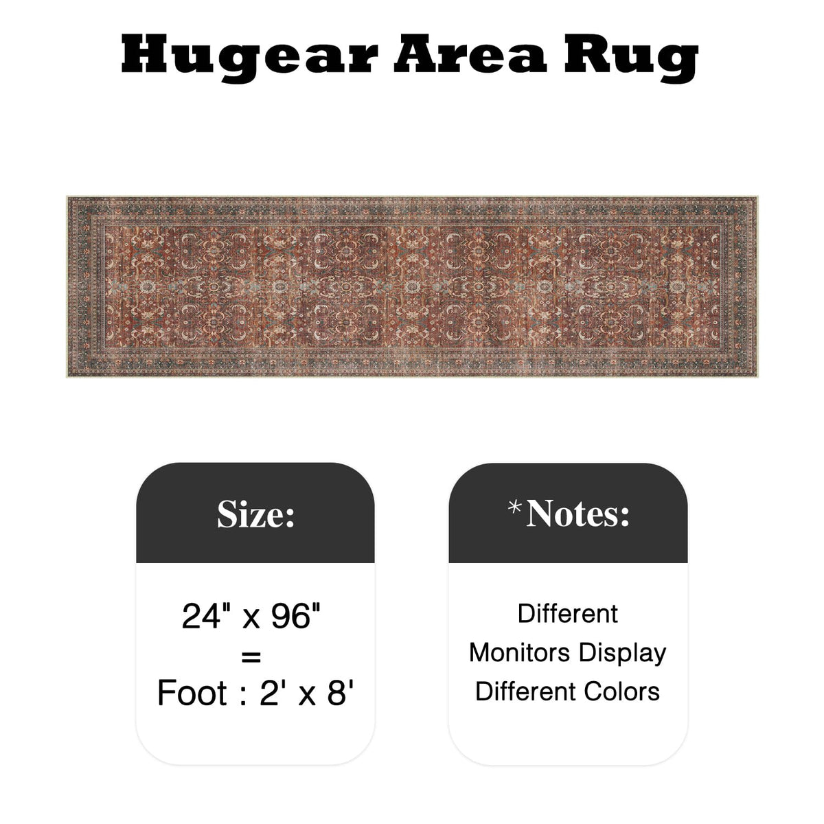 Brick Red Vintage Distressed Washable Runner Rug