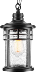Outdoor Pendant Lights for Porch, Outdoor Chandelier Hanging Porch Lights Ceiling Mount Aluminum with Seeded Glass