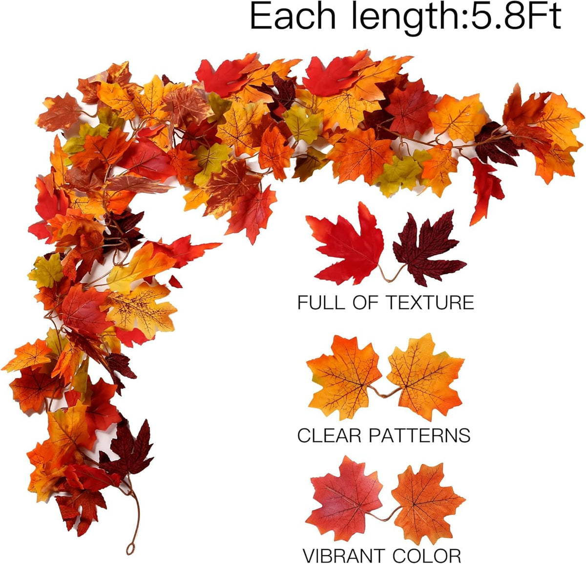 3 Pack Fall Maple Leaf Garland 5.7Ft/Piece Artificial Autumn Maple Leaves Garland Fall Leave Vines with Hanging